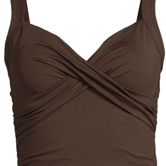 Land’s End Plus Standard Sizes wrap underwire Rich Coffee Brown tankini top Var - Picture 7 of 8